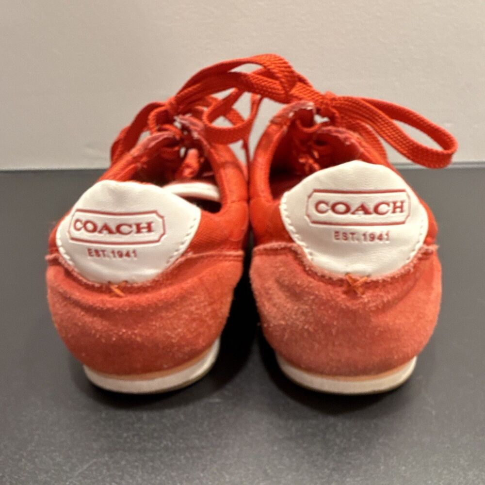 Coach Red & White Monogram Low Top Lace-Up Women’s Sneakers w/ Logo - Picture 3 of 8